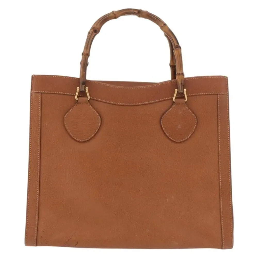Gucci Bamboo Leather Tote Bag Brown